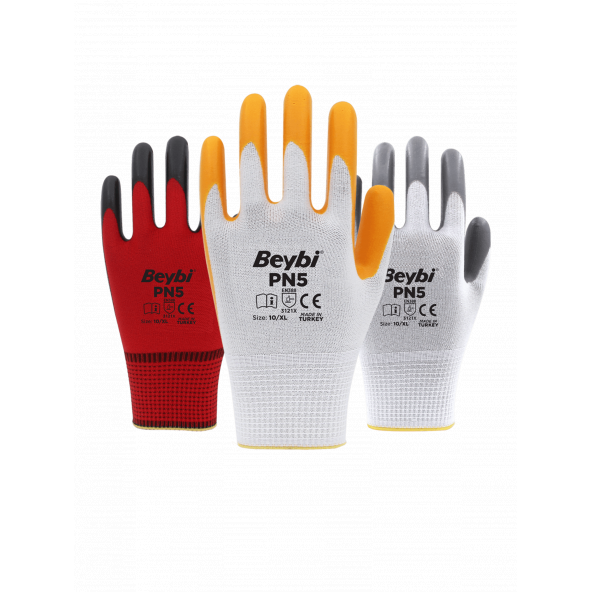 Beybi Pn5 9L Nitril kaplı Polyester örme İş Eldiveni 2 çift ürün görseli 1