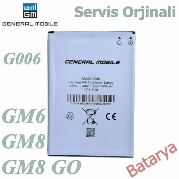 General Mobile Discovery GM8 GO Batarya G006 Uyumlu Servis Ürünü Yedek Batarya ürün görseli 1