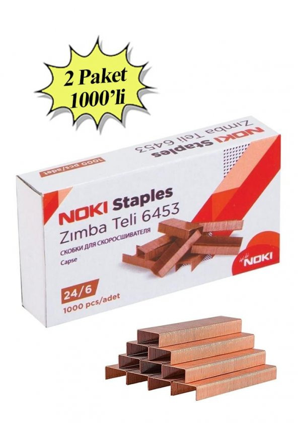 Zımba Teli Büyük 24/6 1000 li Bakır Sarı 2 Paket Okul Büro Ofis ve Bir Çok Kullanım Alanı ürün görseli 1