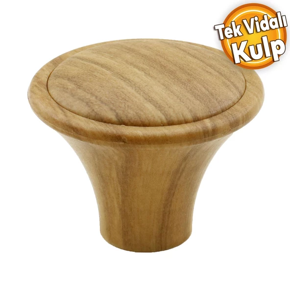 Nehir Düğme Dolap Çekmece Kulpu Kulbu Plastik Kahverengi Ahşap Desenli Tek Vidalı Kulp ürün görseli 1