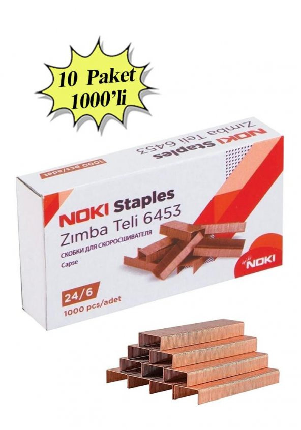 Zımba Teli Büyük 24/6 1000 li Bakır Sarı 10 Paket Okul Büro Ofis ve Bir Çok Kullanım Alanı ürün görseli 1