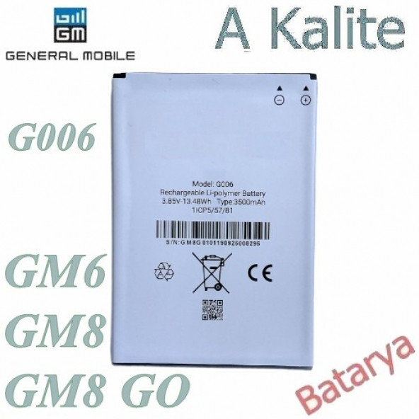 General Mobile Gm8 Go Batarya G006 ürün görseli 1
