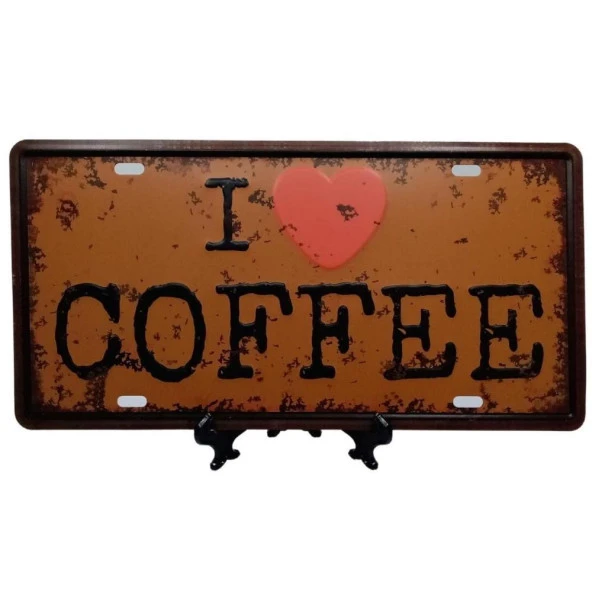 Dekoratif 3D Metal Plaka I Love Coffee 30cm ürün görseli 1