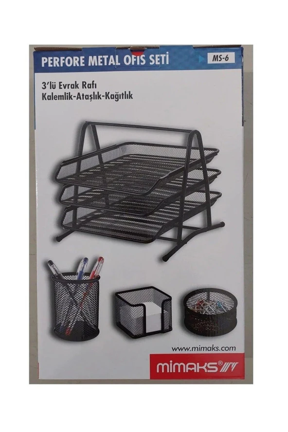 Mimaks Metal Ofis Seti Gri Evrak Rafı + 3 Lü Masa Seti Gri ürün görseli 1