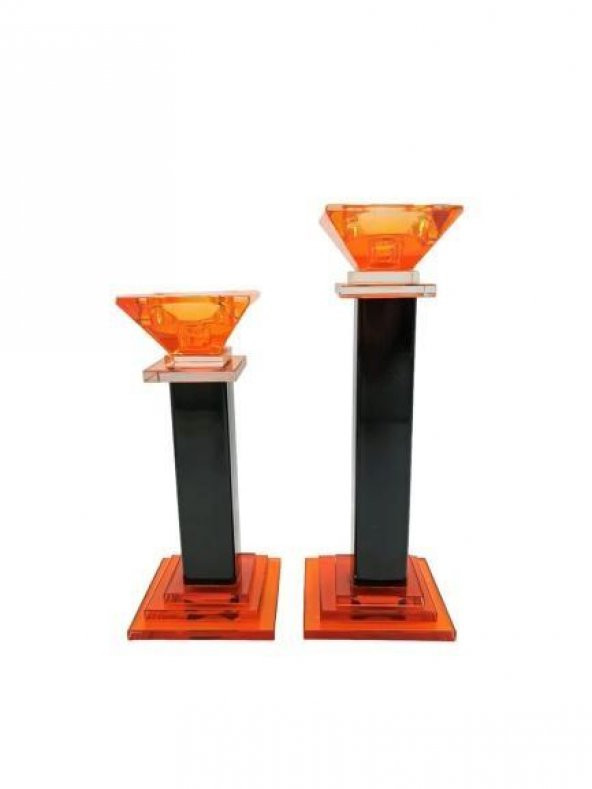 Crearthome Dekoratif Turuncu Siyah 2 li Kaideli Cam Mumluk SZR-96-TS ürün görseli 1