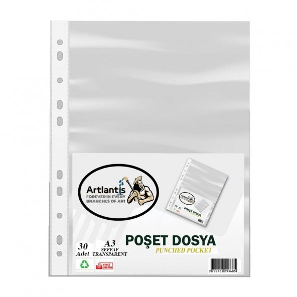 A3 Poşet Dosya Dik 30 lu Şeffaf Föy Dosya 1 Paket Ofis Okul Büro Kenarı Delikli Poşet Dosya ürün görseli 1