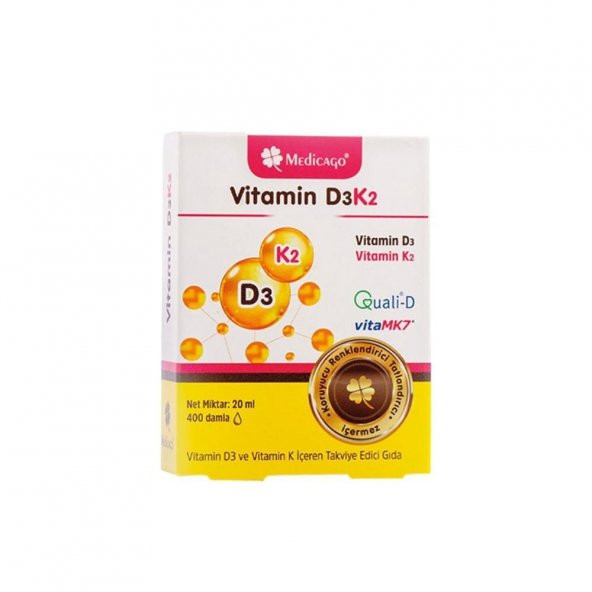Vitamin D3K2 Vitamin D3 Ve Vitamin K2 İçeren Takviye Edici Gıda 400 Damla 20ml ürün görseli 1