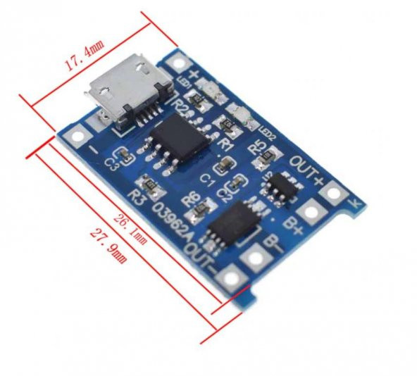 TP4056 1A Lipo – Li-on Pil Şarj Devresi Micro USB(Sarj Korumalı) ürün görseli 1