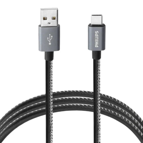 Philips 3A 60W UsbA to Type-C Deri Kaplama Hızlı Şarj ve Data Kablosu 1.2m Siyah 2023DR3A2528B ürün görseli 1