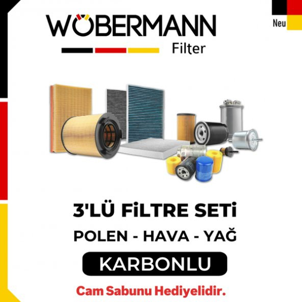 Wöbermann Peugeot 308 1.6 HDI Filtre Bakım Seti 2014-2017 3lü Karbonlu ürün görseli 1
