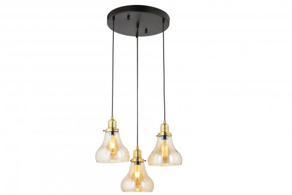 LampaLuce Cono Modern Sarkıt Salon Avizesi 3lü Sarı 40x70cm ürün görseli 1