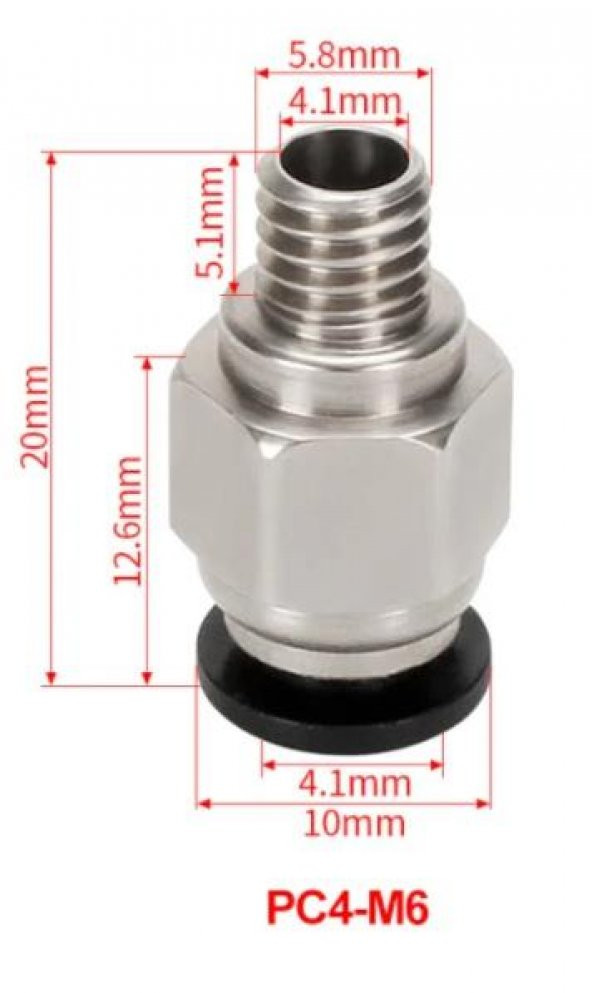 4x6 Pnömatik Rakor Düz(PC4-M6) ürün görseli 1