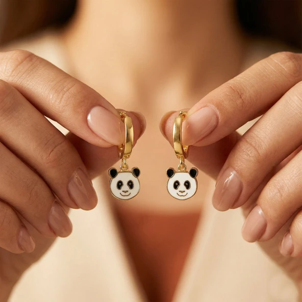 Vaoov 925 Ayar Gümüş Mineli Panda Küpe ürün görseli 1