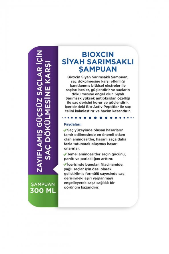 BIOXCIN SIYAH SARIMSAK ŞAMPUANI 300 ML - Resim 6