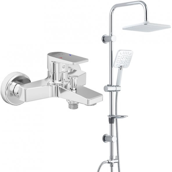 ECA Dalia Banyo Bataryası+T-MAY Banyo Çamlıca Kare Tepe Duş Takımı Seti Paslanmaz Krom ürün görseli 1