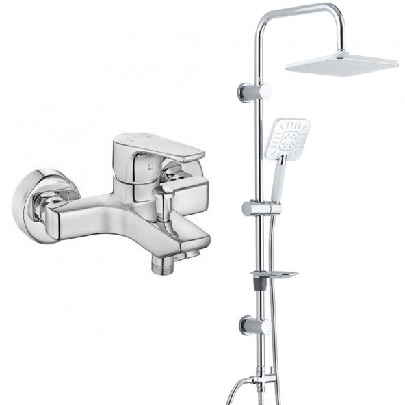 Eca Niobe Banyo Bataryası + T-May Banyo Çamlıca Kare Tepe Duş Takımı Seti Krom Paslanmaz ürün görseli 1