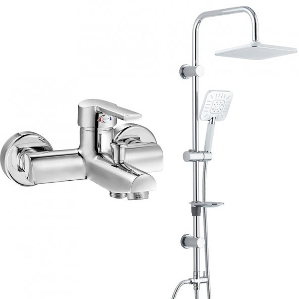 ECA Delta Banyo Bataryası+T-MAY Banyo Çamlıca Kare Tepe Duş Takımı Seti Paslanmaz Krom ürün görseli 1