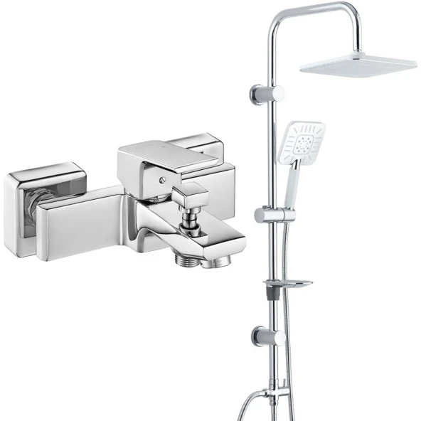 ECA Tiera Banyo Bataryası+T-MAY Banyo Çamlıca Kare Tepe Duş Takımı Seti Paslanmaz Krom ürün görseli 1