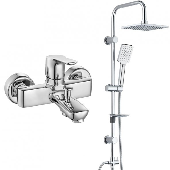 ECA Luna Banyo Bataryası+T-MAY Banyo Belen Kare Tepe Duş Takımı Seti Paslanmaz Krom ürün görseli 1