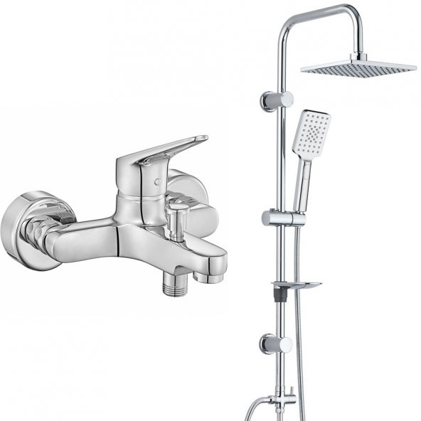 ECA Spylos Banyo Bataryası+T-MAY Banyo Belen Kare Tepe Duş Takımı Seti Paslanmaz Krom ürün görseli 1