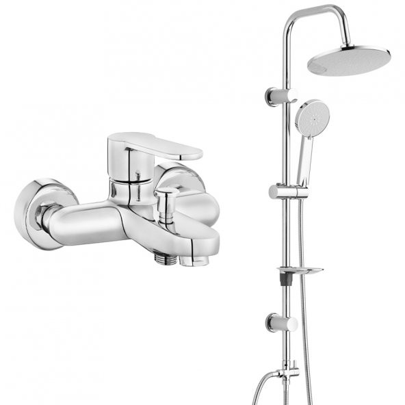 Eca Nita Banyo Bataryası+T-May Banyo Lidya Oval Tepe Duş Takımı Seti Paslanmaz Krom ürün görseli 1
