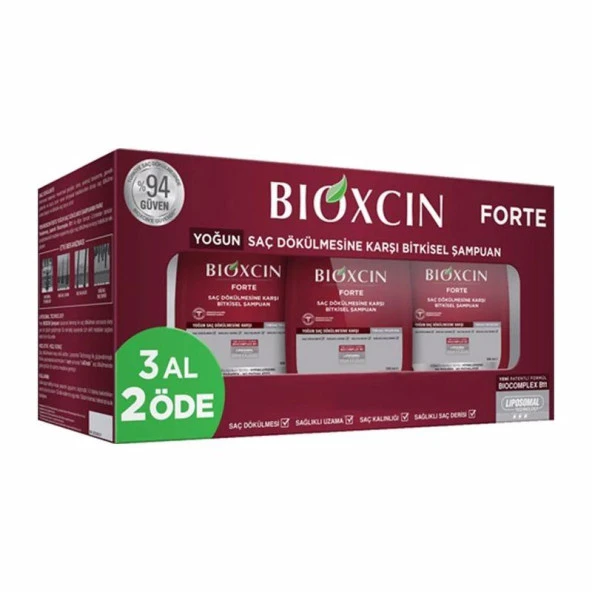Bioxcin Forte Tüm Saç Tipleri için Yoğun Dökülme Karşıtı Şampuan 3x300ml (3 Al 2 Öde) ürün görseli 1