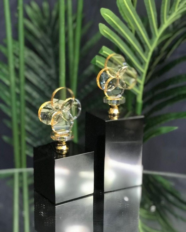 Crearthome Dekoratif Siyah Kaideli Bal Rengi 2 li Cam Yonca Obje 14-18 cm SZR-99-BAL ürün görseli 1