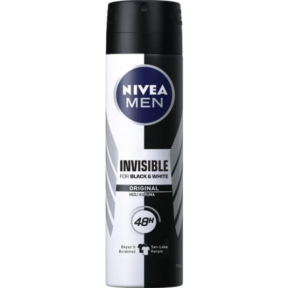 Nivea Invisible Black & White Erkek Deodorant 150 ml ürün görseli 1