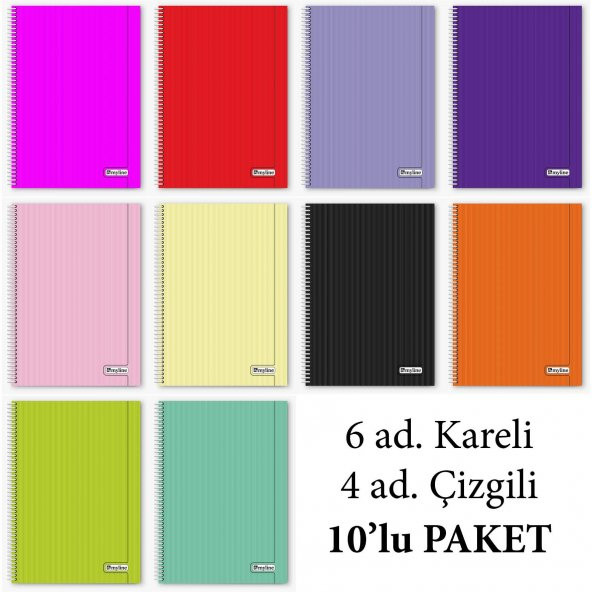 Okul Defteri A4 96 yp. Spiralli 6 Kareli, 4 Çizgili 10 ADET ürün görseli 1
