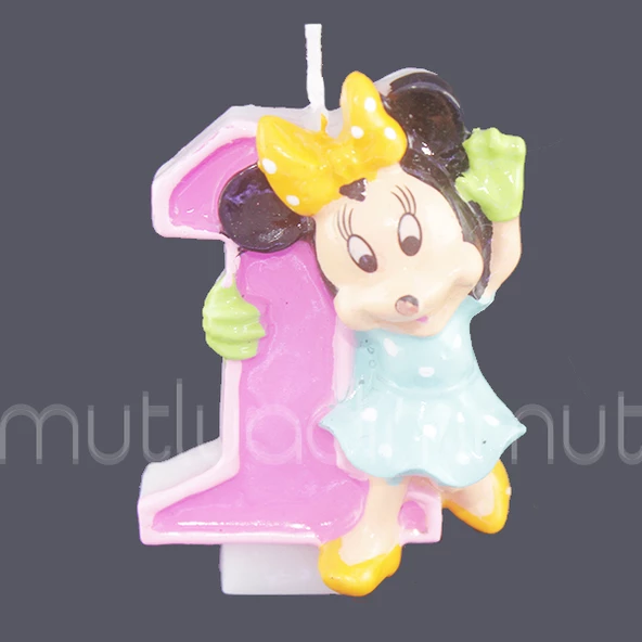 1 Yaş Minnie Mouse Doğumgünü Mum - Resim 3