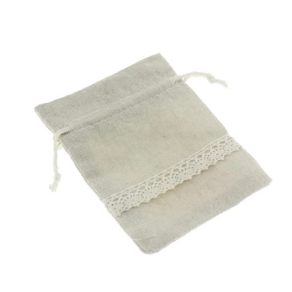 25 Adet 9x13cm Dantel Şeritli Keten Kese ürün görseli 1