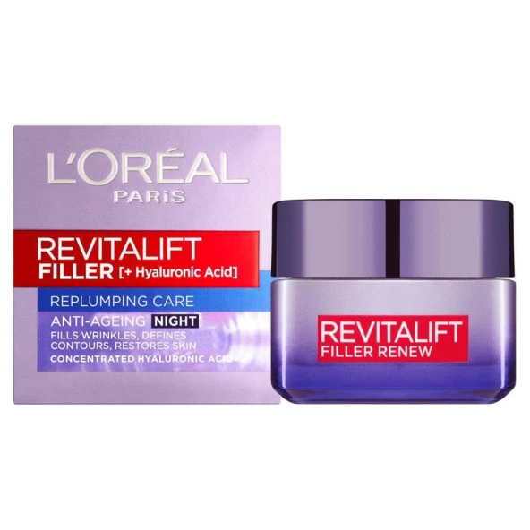 L’Oréal Paris Revitalift Filler Hyaluronik Asit Yoğun Dolgunlaştırıcı Yaşlanma Karşıtı Gece Kremi 50 ml ürün görseli 1