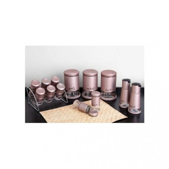 Gönül 13 Parça Cam Metal Kaplama Baharat Takımı - Rose Gold ürün görseli 1