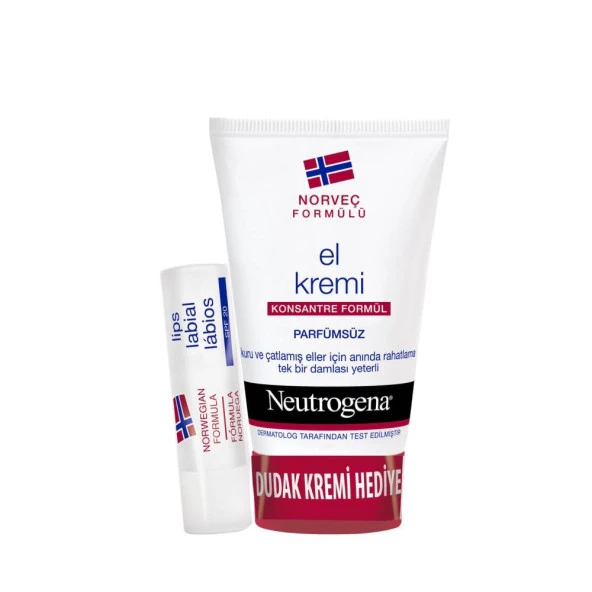 Neutrogena Parfümsüz El Kremi 75ml + Dudak Kremi Hediye ürün görseli 1