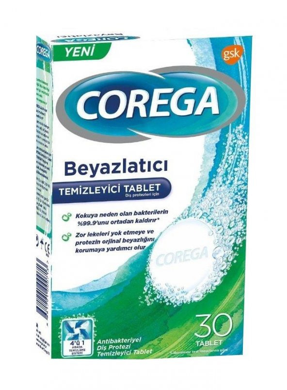 Corega Diş Protezi Beyazlatıcı Temizleyici 30 Tablet ürün görseli 1