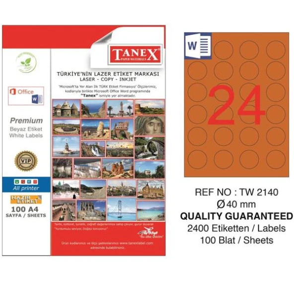 Tanex Lazer Etiket 0.40 MM 100 Yaprak Yuvarlak Turuncu Lazer Yazıcı Etiketi ürün görseli 1
