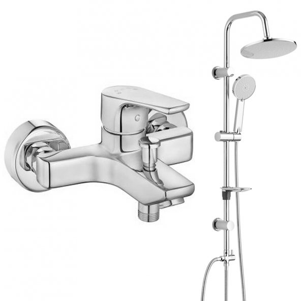 ECA Niobe Banyo Bataryası + T-MAY Banyo Lidya Oval Tepe Duş Takımı Seti Krom Paslanmaz ürün görseli 1