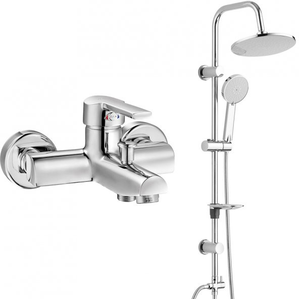 Eca Delta Banyo Bataryası+T-May Banyo Lidya Oval Tepe Duş Takımı Seti Paslanmaz Krom ürün görseli 1
