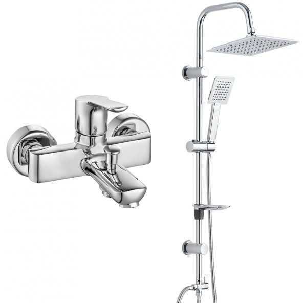 ECA Luna Banyo Bataryası+T-MAY Banyo Çam Kare Tepe Duş Takımı Seti Paslanmaz Krom ürün görseli 1