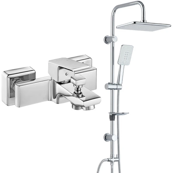 Eca Tiera Banyo Bataryası+T-May Banyo Çınar Dikdörtgen Tepe Duş Takımı Seti Paslanmaz Krom ürün görseli 1