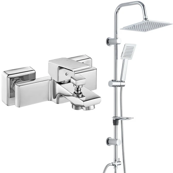 ECA Tiera Banyo Bataryası+T-MAY Banyo Çam Kare Tepe Duş Takımı Seti Paslanmaz Krom ürün görseli 1
