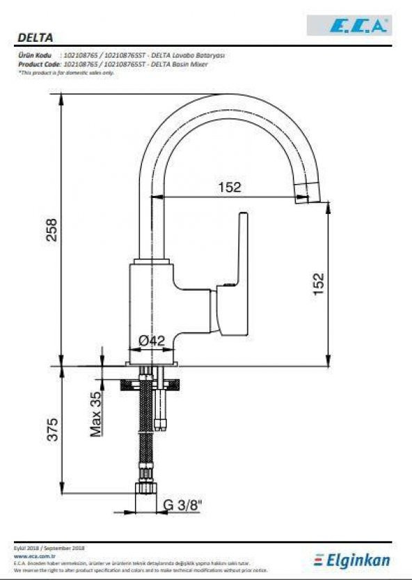 ECA Delta Kuğu Borulu Lavabo Bataryası 102108765 20 Yıl Garantili E.C.A. ürün görseli 1