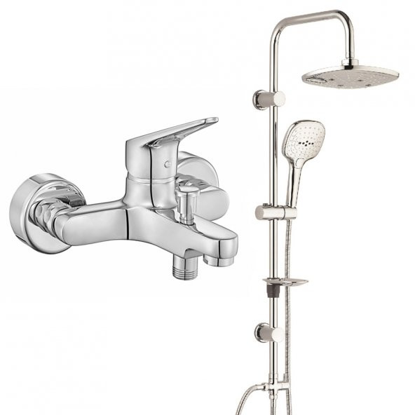 ECA Spylos Banyo Bataryası+T-MAY Banyo Ayvacık Elips Tepe Duş Takımı Seti Paslanmaz Krom ürün görseli 1