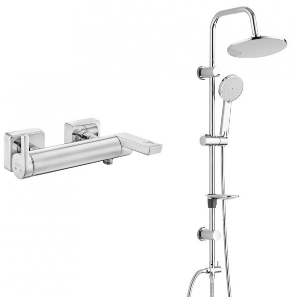 ECA İcon Banyo Bataryası+T-MAY Banyo Lidya Oval Tepe Duş Takımı Seti Paslanmaz Krom ürün görseli 1