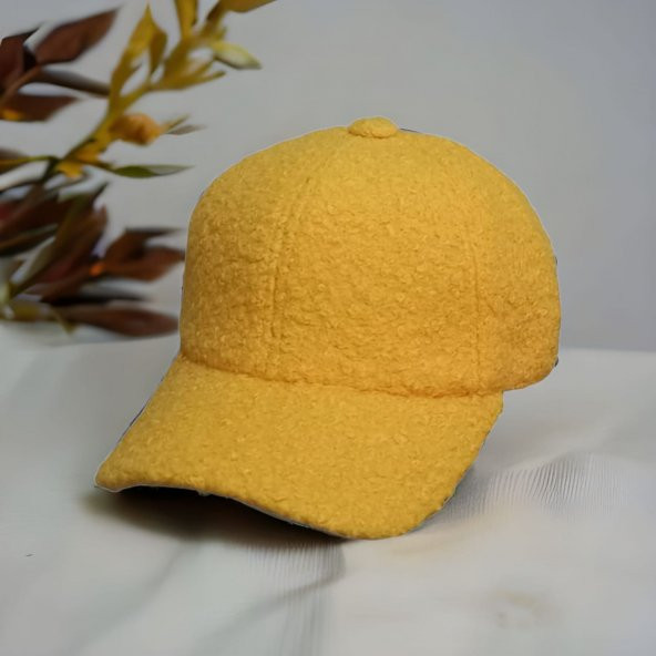Kadın Kıvırcık Peluş Şapka Sarı ürün görseli 1