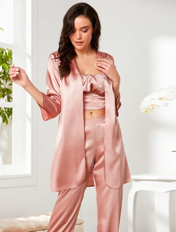 Pierre Cardin Kadın 3 lü Gelin Saten Pijama ve Sabahlık Takımı 2075 ürün görseli 1