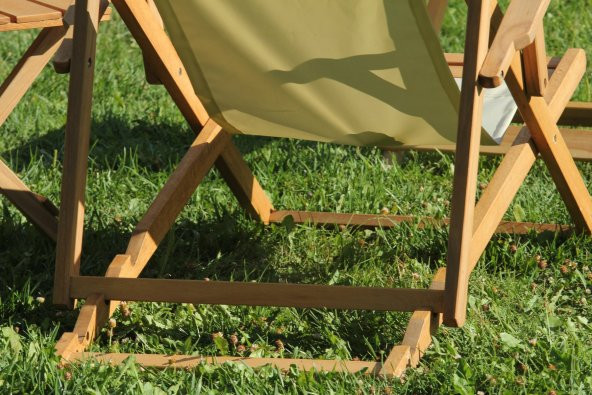 Su Geçirmez Kumaşlı ve Ayak Uzatma Tabureli Katlanır 2li Ahşap Şezlong Seti ürün görseli 1