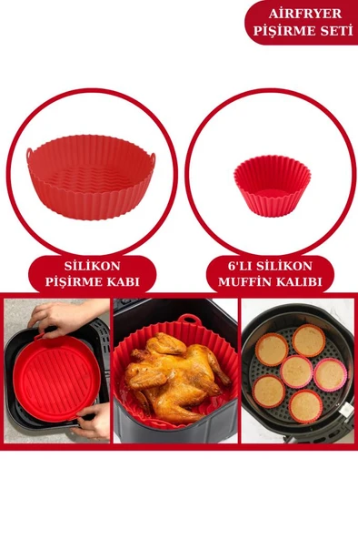Silicolife Airfryer Silikon Pişirme Kabı ve 6’lı Kek Muffin Kalıbı Set- Hava Fritözleriyle Uyumlu ürün görseli 1