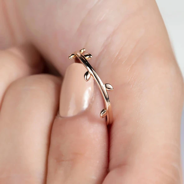 14k Rose Altın Minimal Dal Yüzük - Resim 6