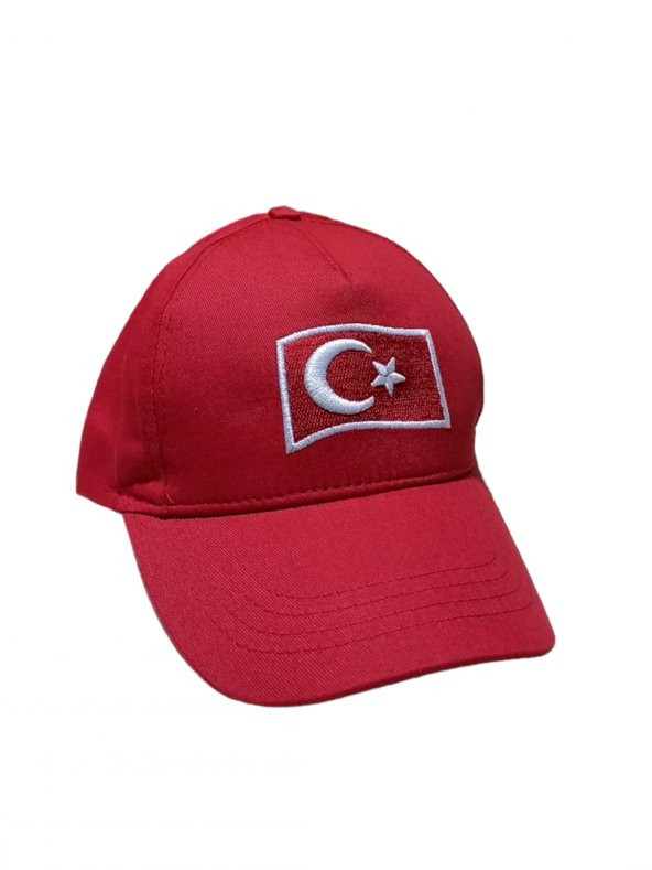 Türk Bayrak Nakışlı Kırmızı Kep Şapka ürün görseli 1